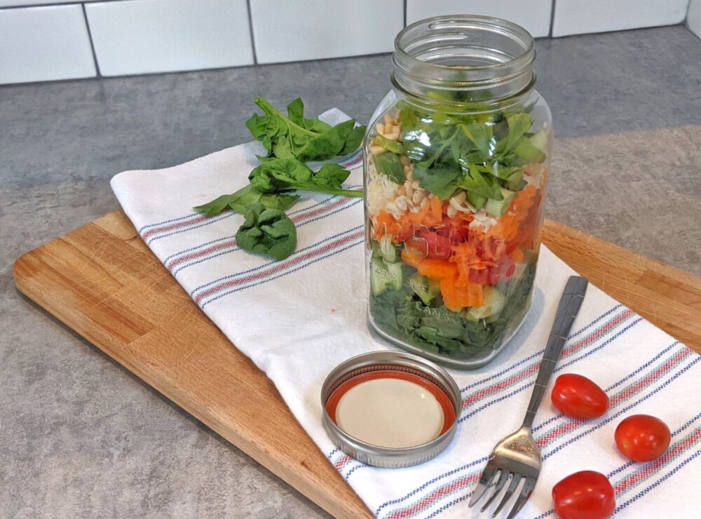 Garden salad in a Masson jar